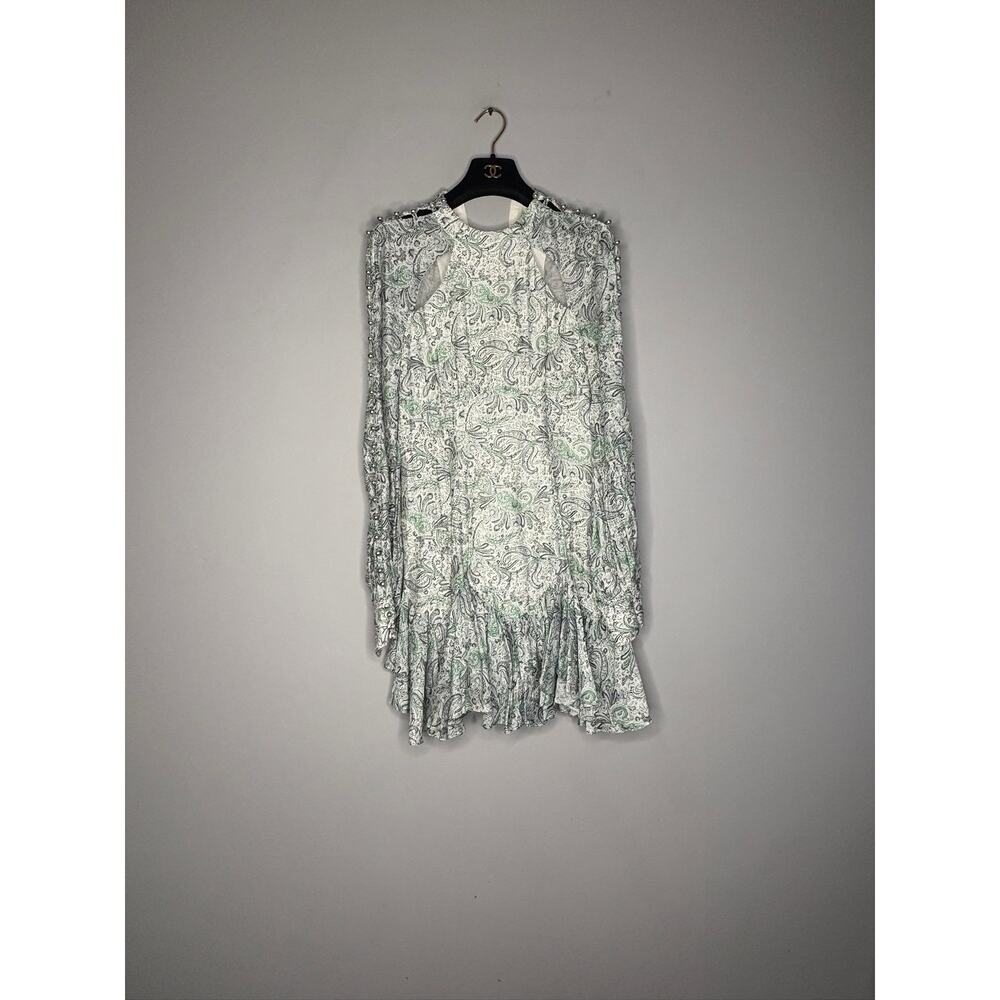 Thurley Dahlia Mini Dress Teal Paisley Lace Print Long Balloon Sleeve Ruffle 6